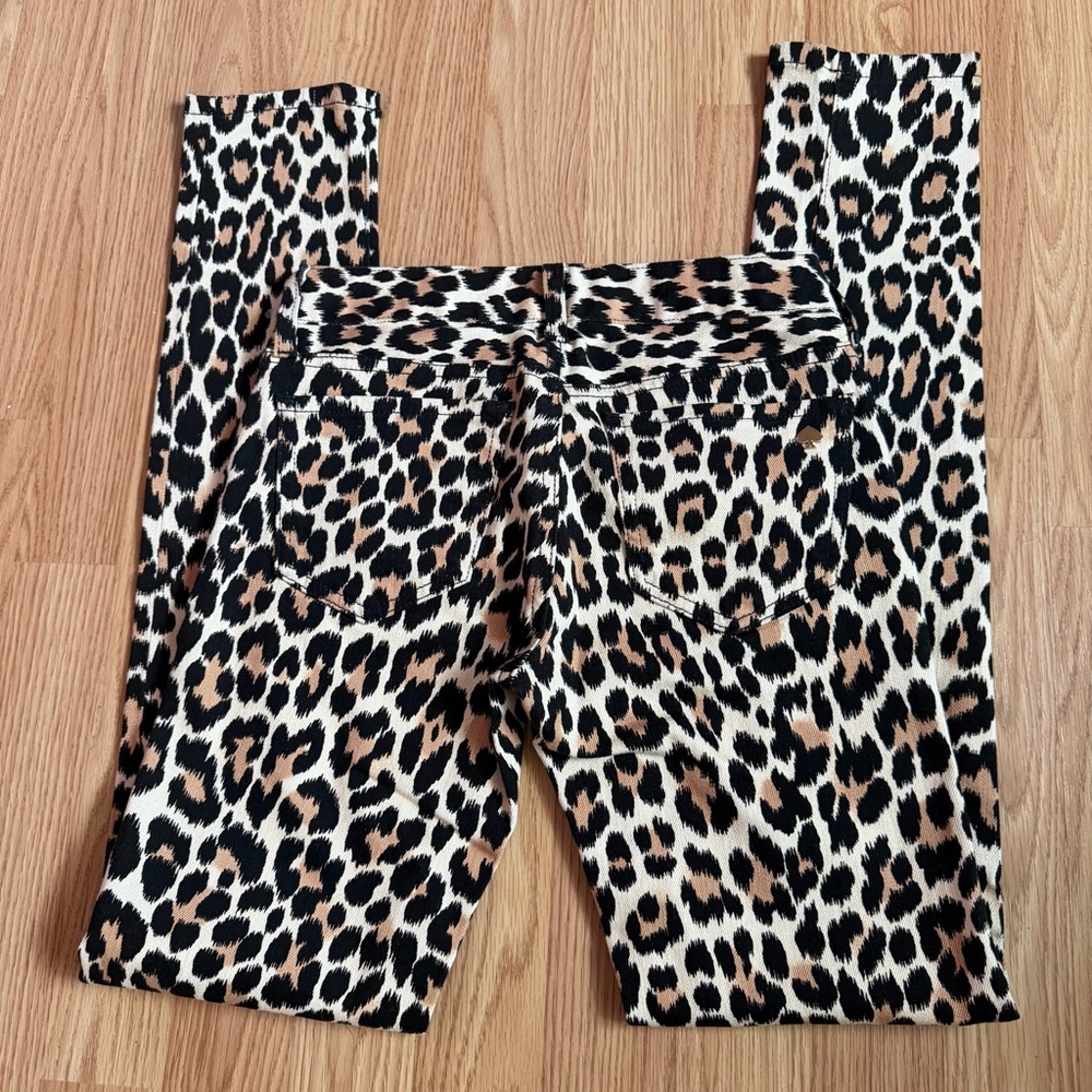kate spade Black, Cream & Tan Leopard Print Pants with Gold Spade Accent